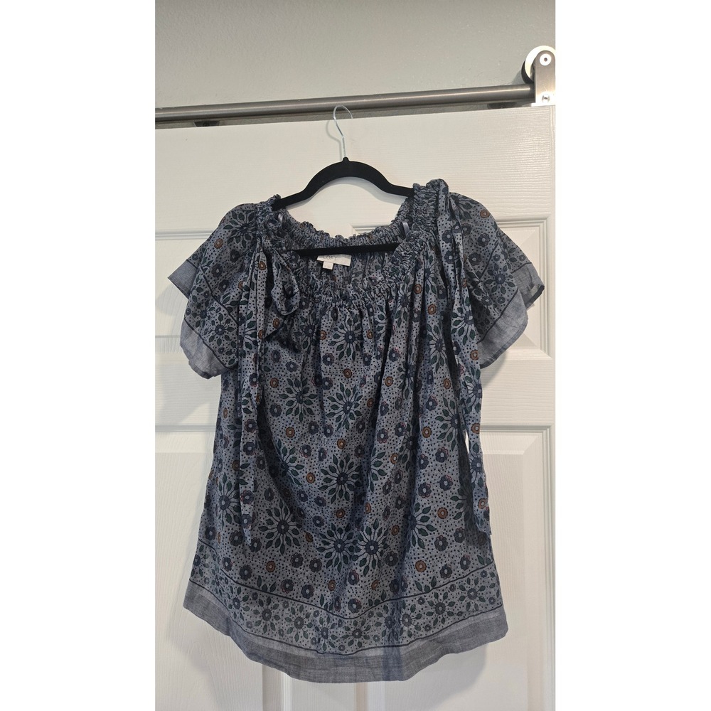 LOFT Off The Shoulder Floral Print Smocked Neck Blouse Top Womens Size Medium‎